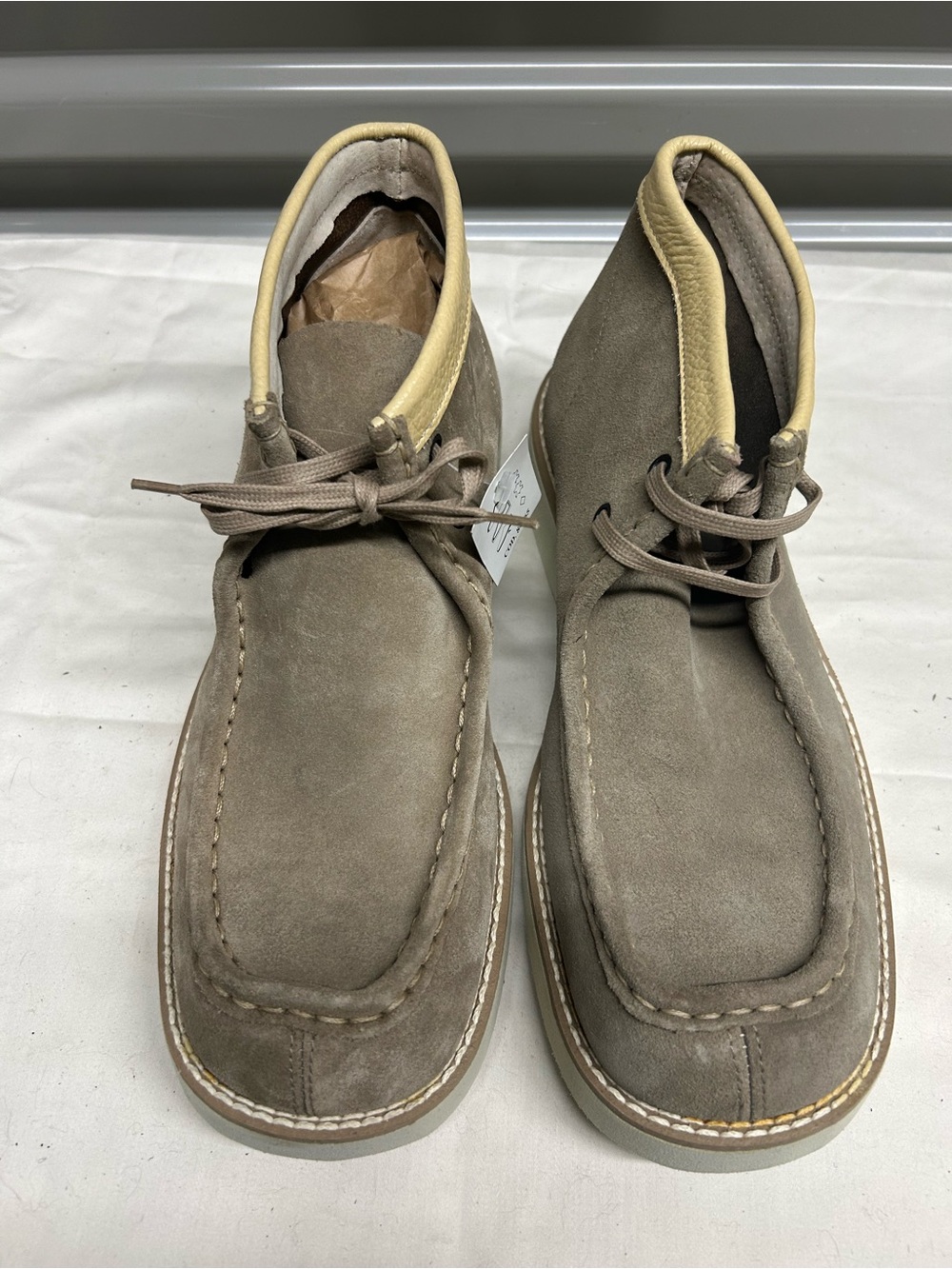 Taupe Suede Men’s Chukka Boots with Cream Collar